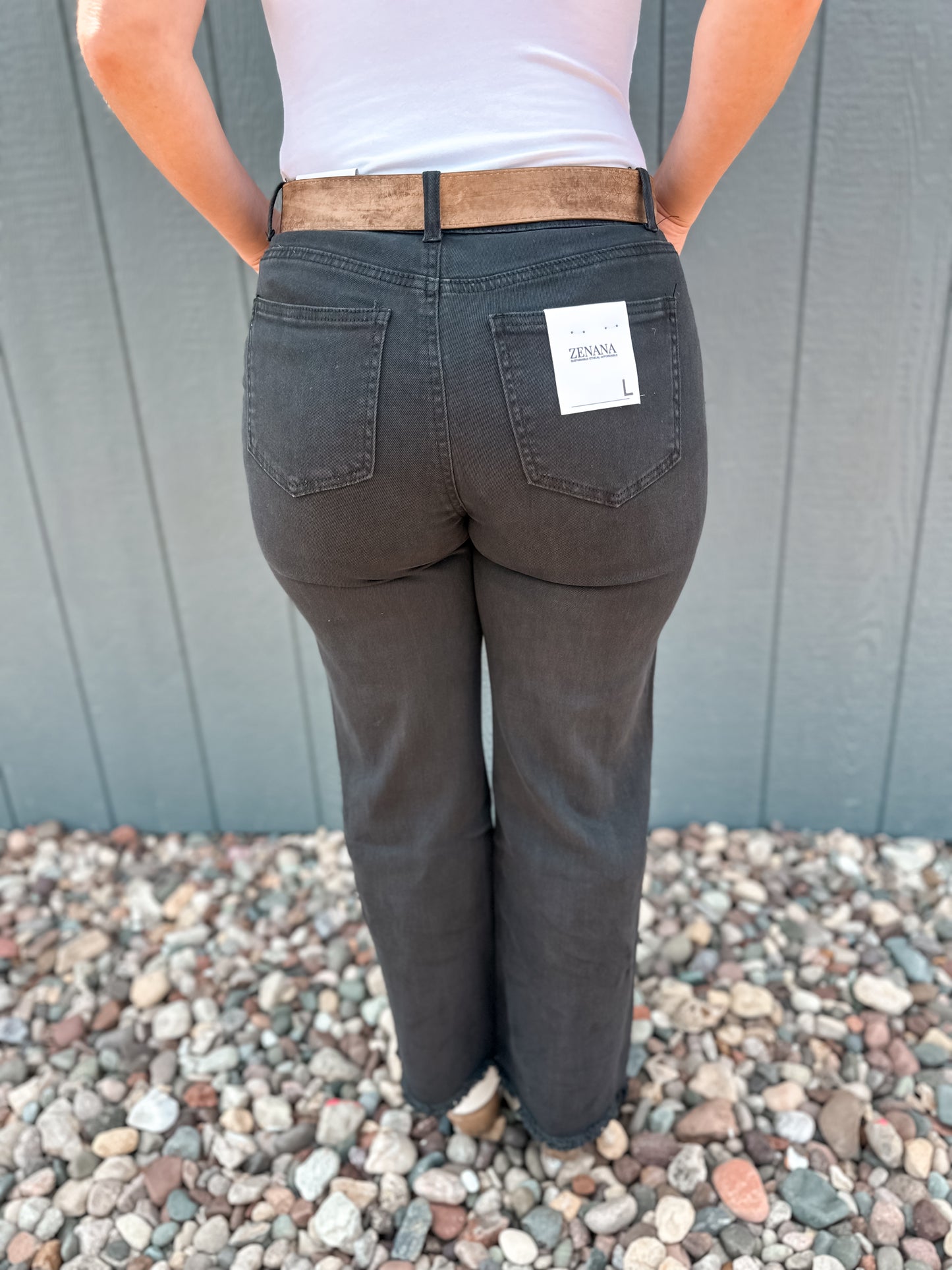 Acid Washed High Waist Frayed Hem Bootcut Pants