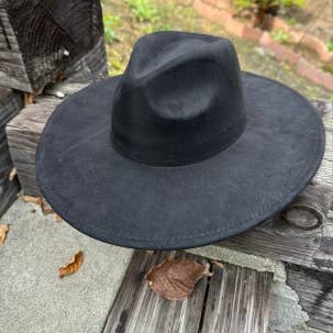 Black Wide Brim Vegan Suede Hat