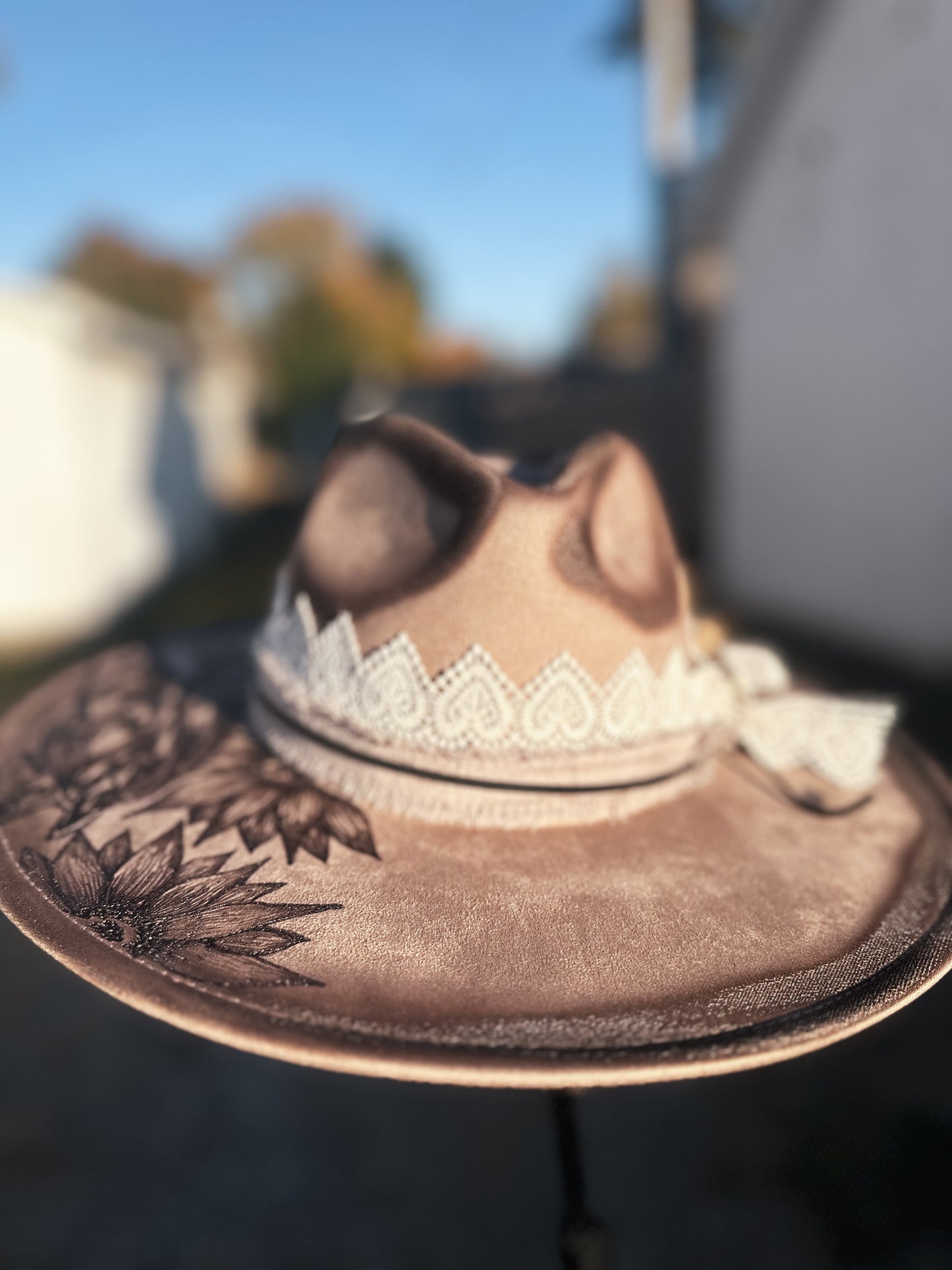 Taupe Vegan Suede Horse Torched & Burned Hat
