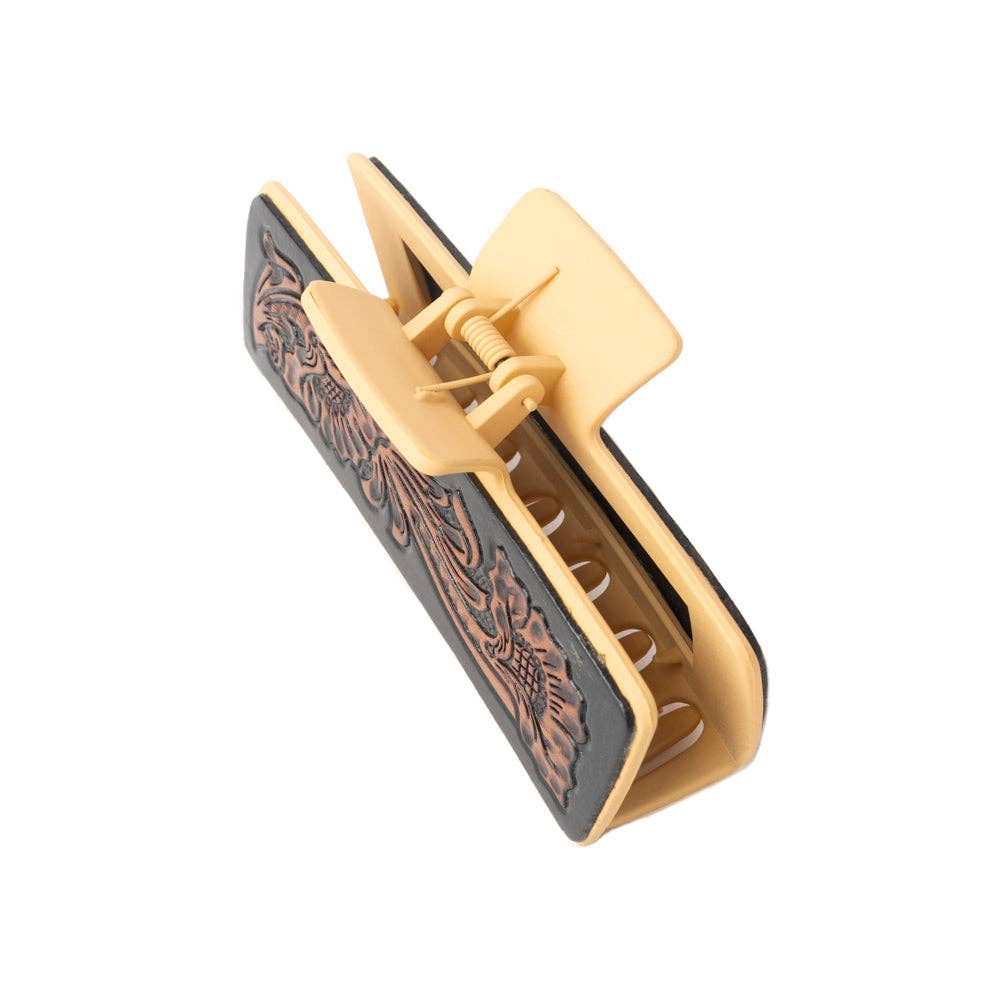 High Vista Hair Comb Clip In Light Brown: Hand-Tooled