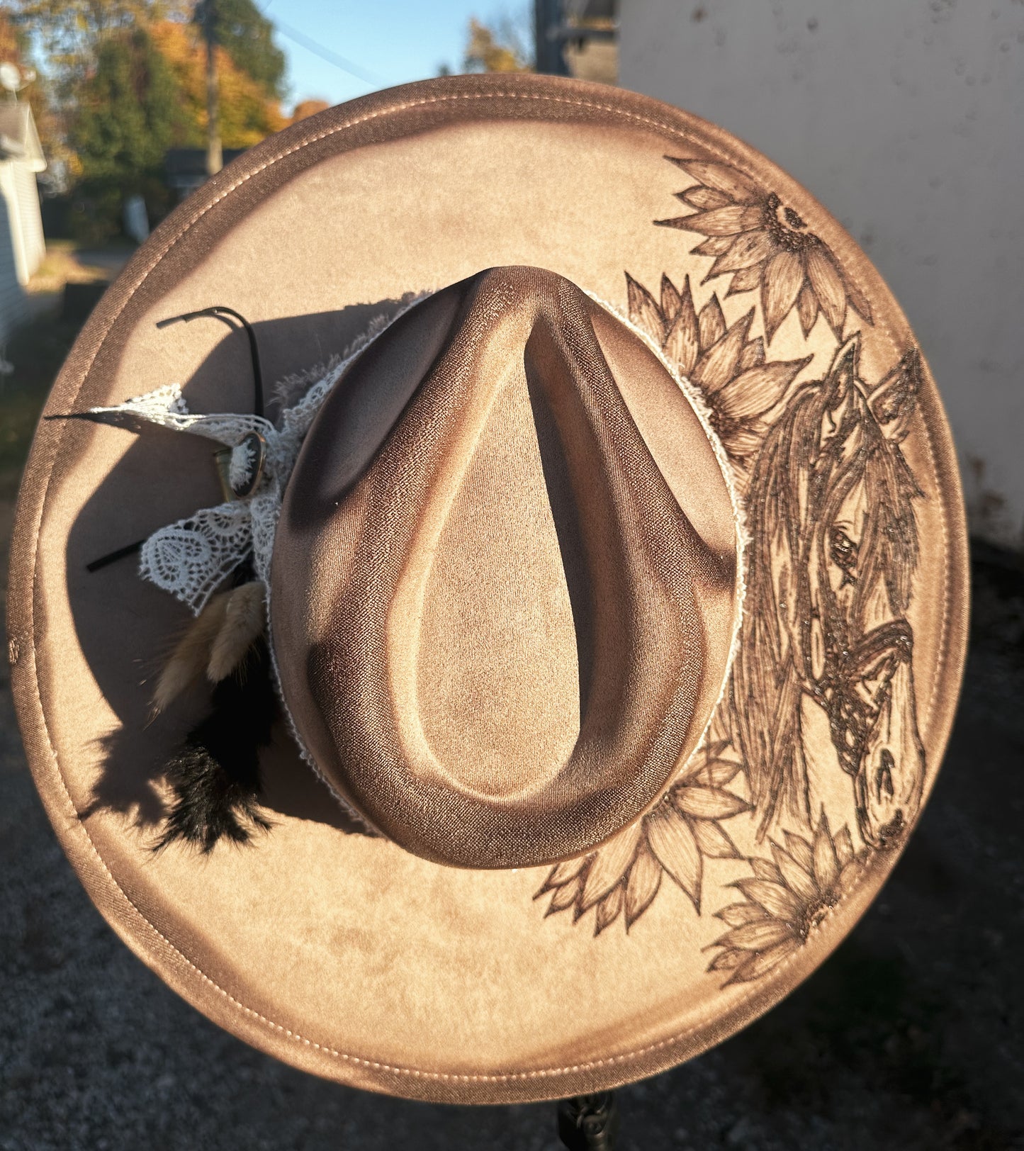 Taupe Vegan Suede Horse Torched & Burned Hat