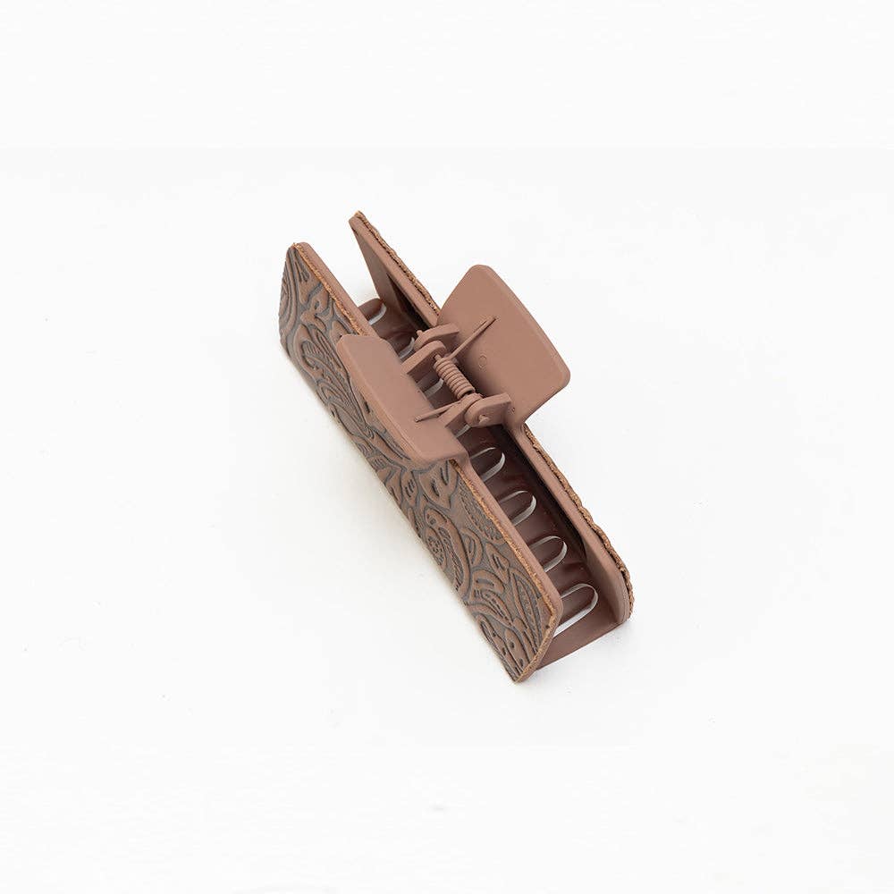 Dustmeadow Embossed Leather Hair Clip in Brown: Brown