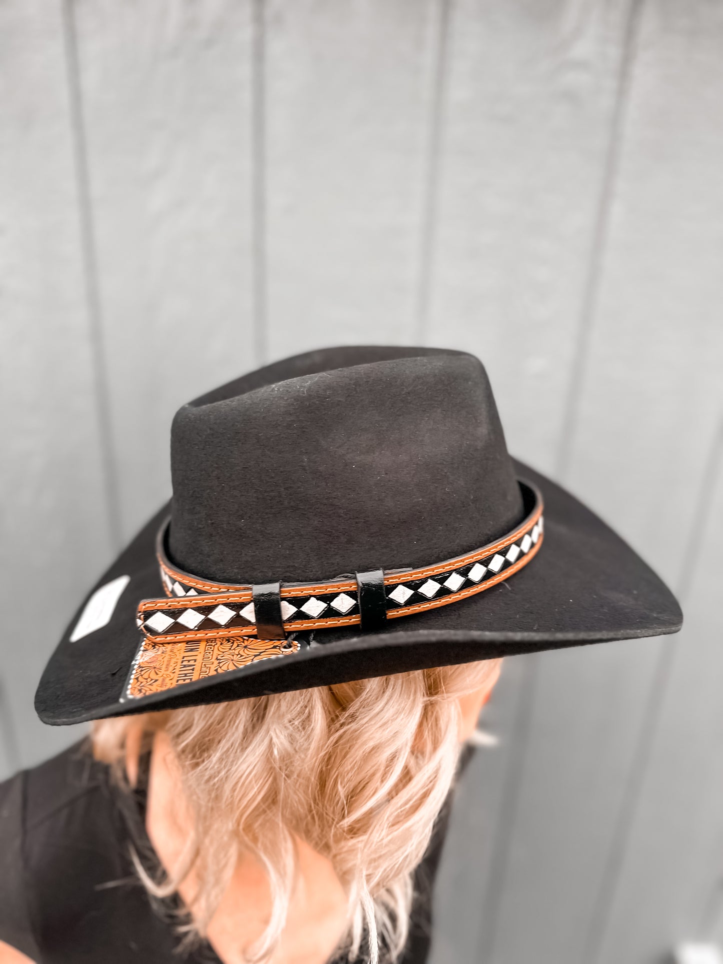 Checkered Leather Hat Band