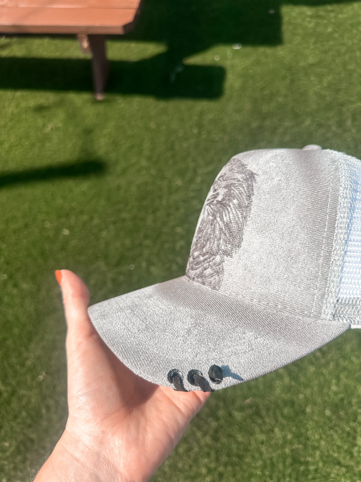 Grey Torched & Burned Eagle SnapBack Suede Baseball hat