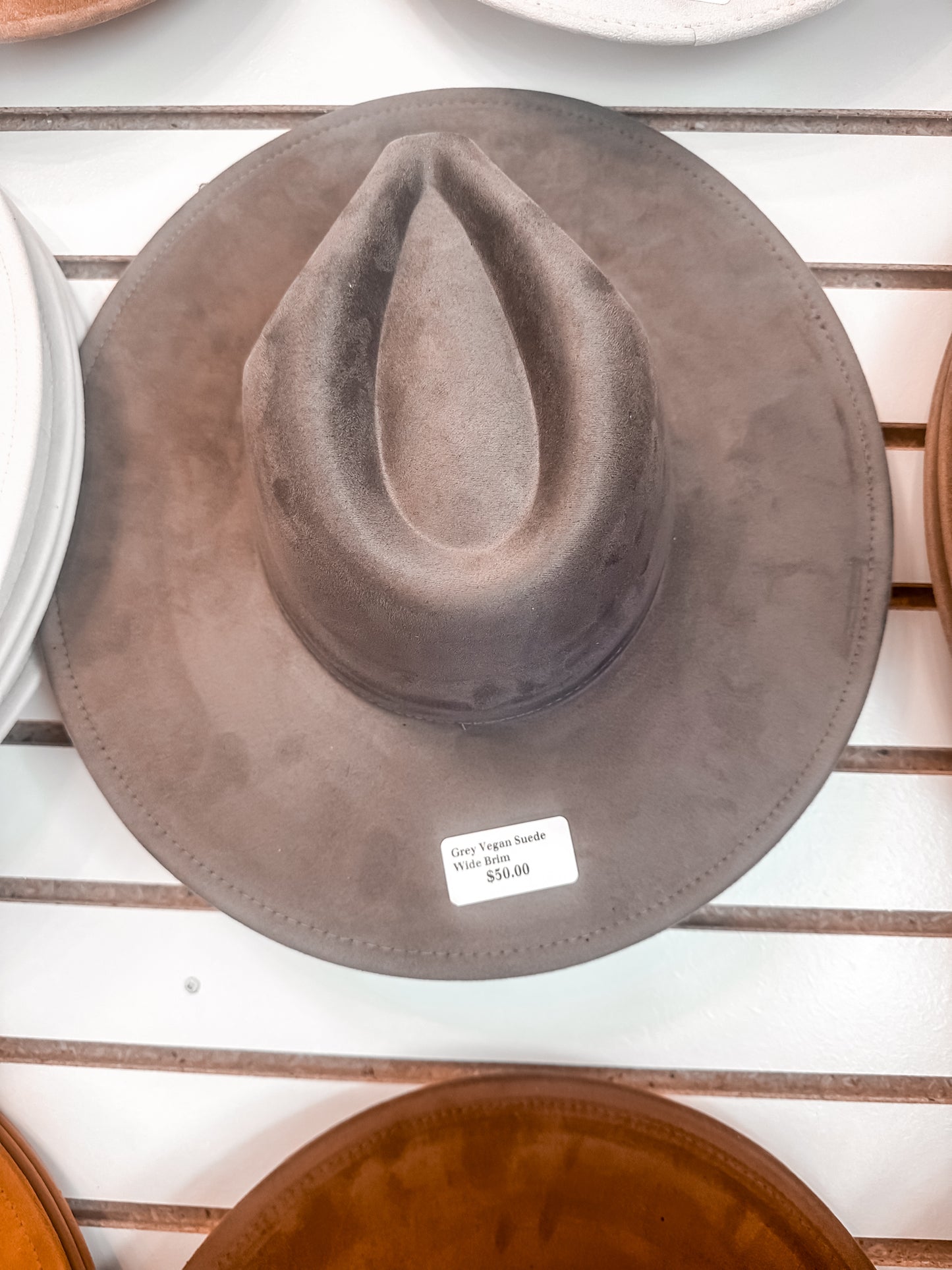 Grey Vegan Suede Wide Brim Hat