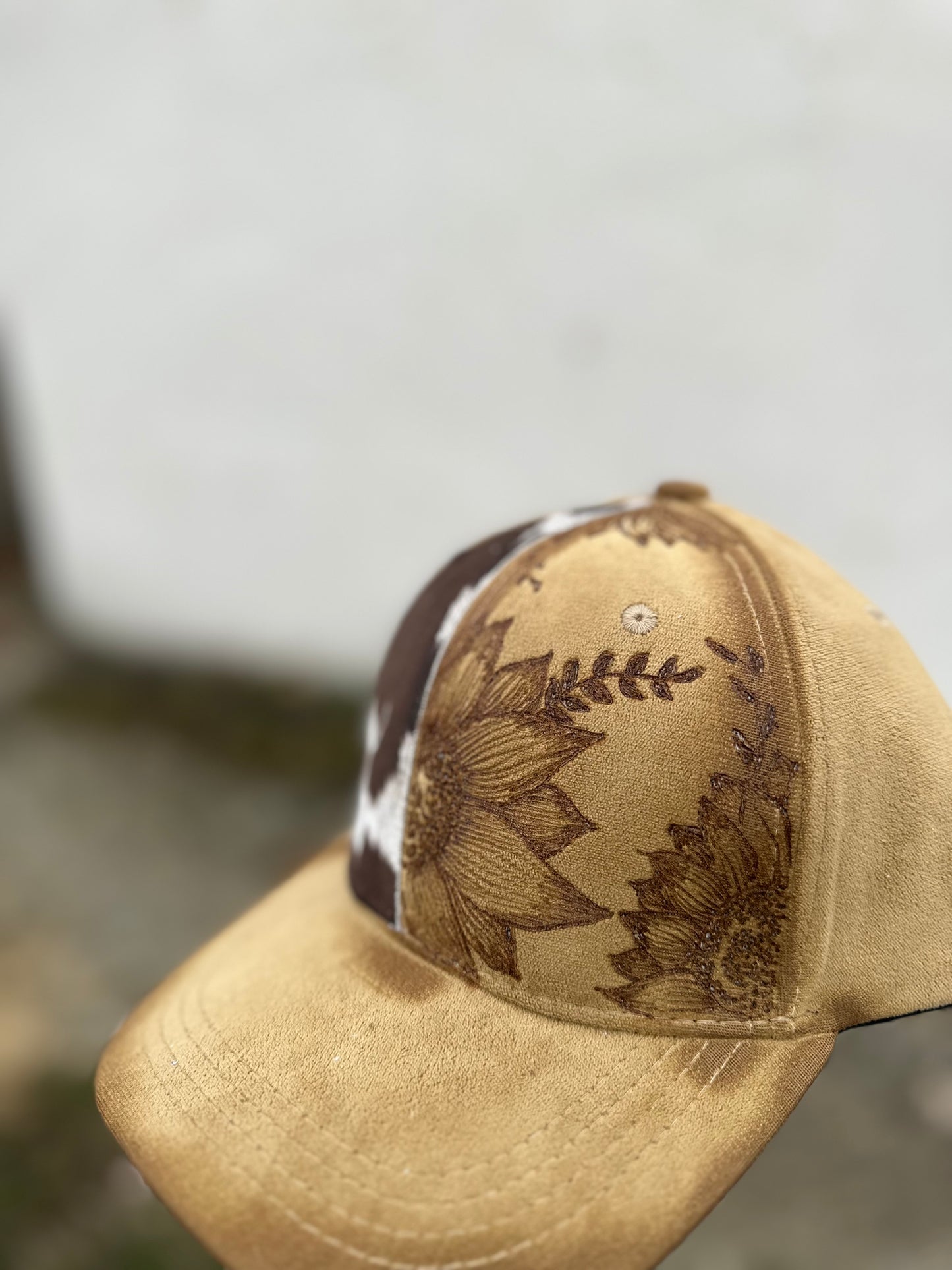 Sunflower Cowhide Vegan Suede Baseball Hat