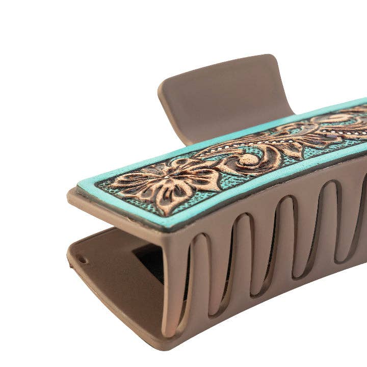 High Vista Hair Comb Clip In Turquoise: Turquoise-Embossed
