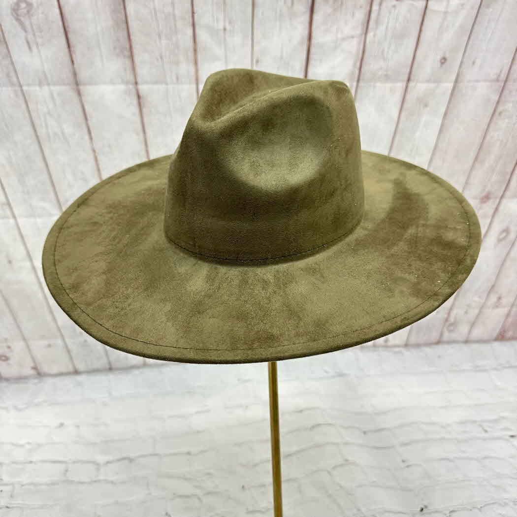 Olive Vegan Suede Wide Brim Hat