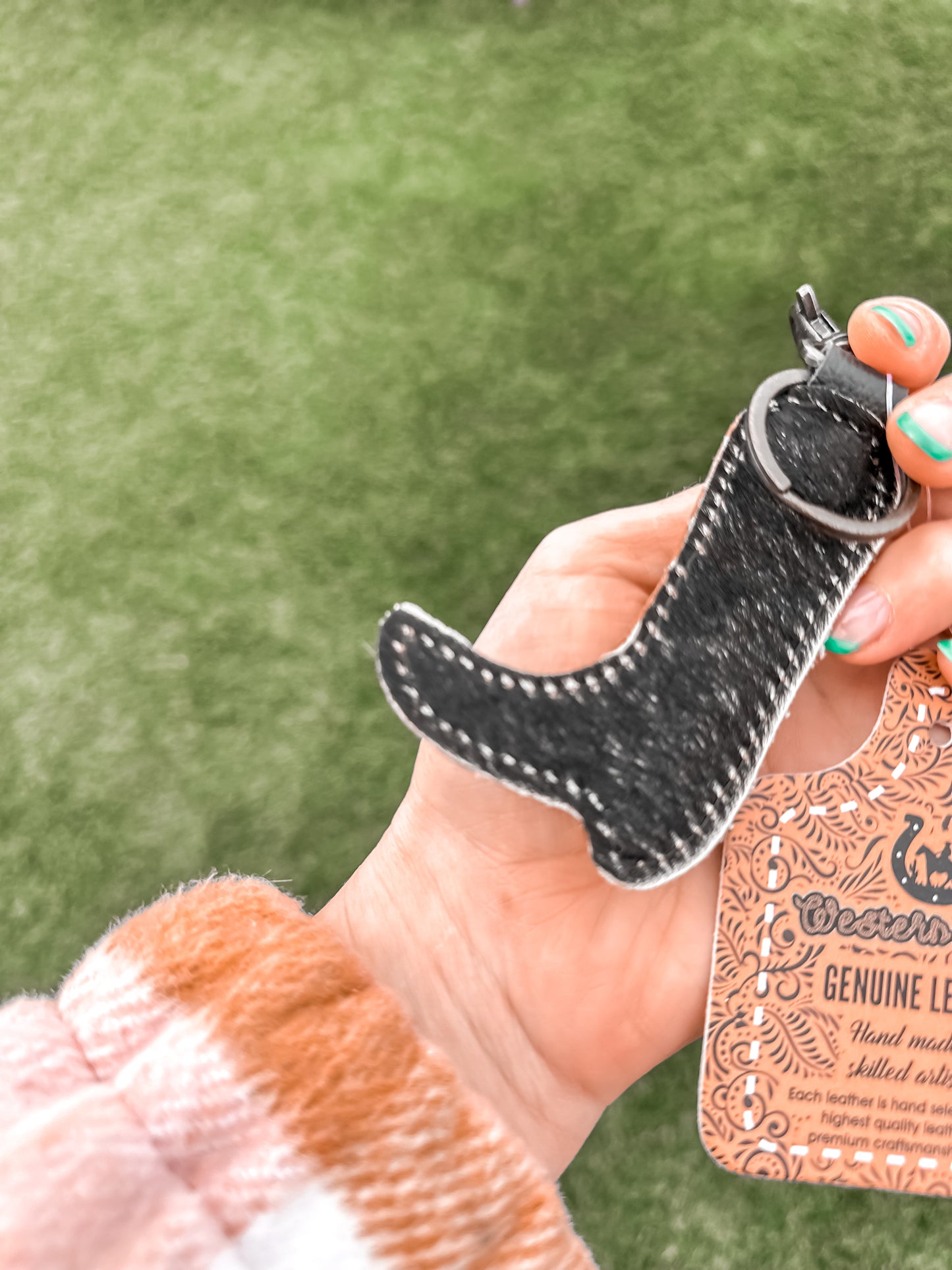 Poker Tooled Leather & Cowhide Keychain