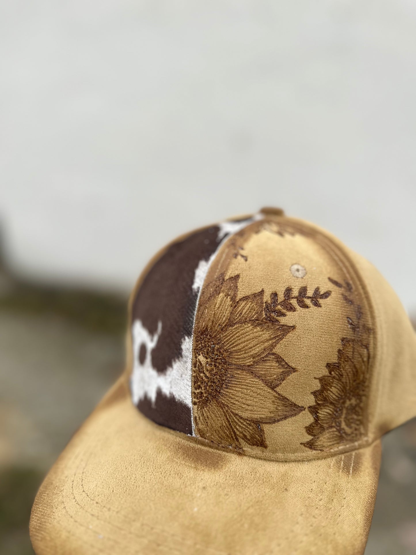 Sunflower Cowhide Vegan Suede Baseball Hat