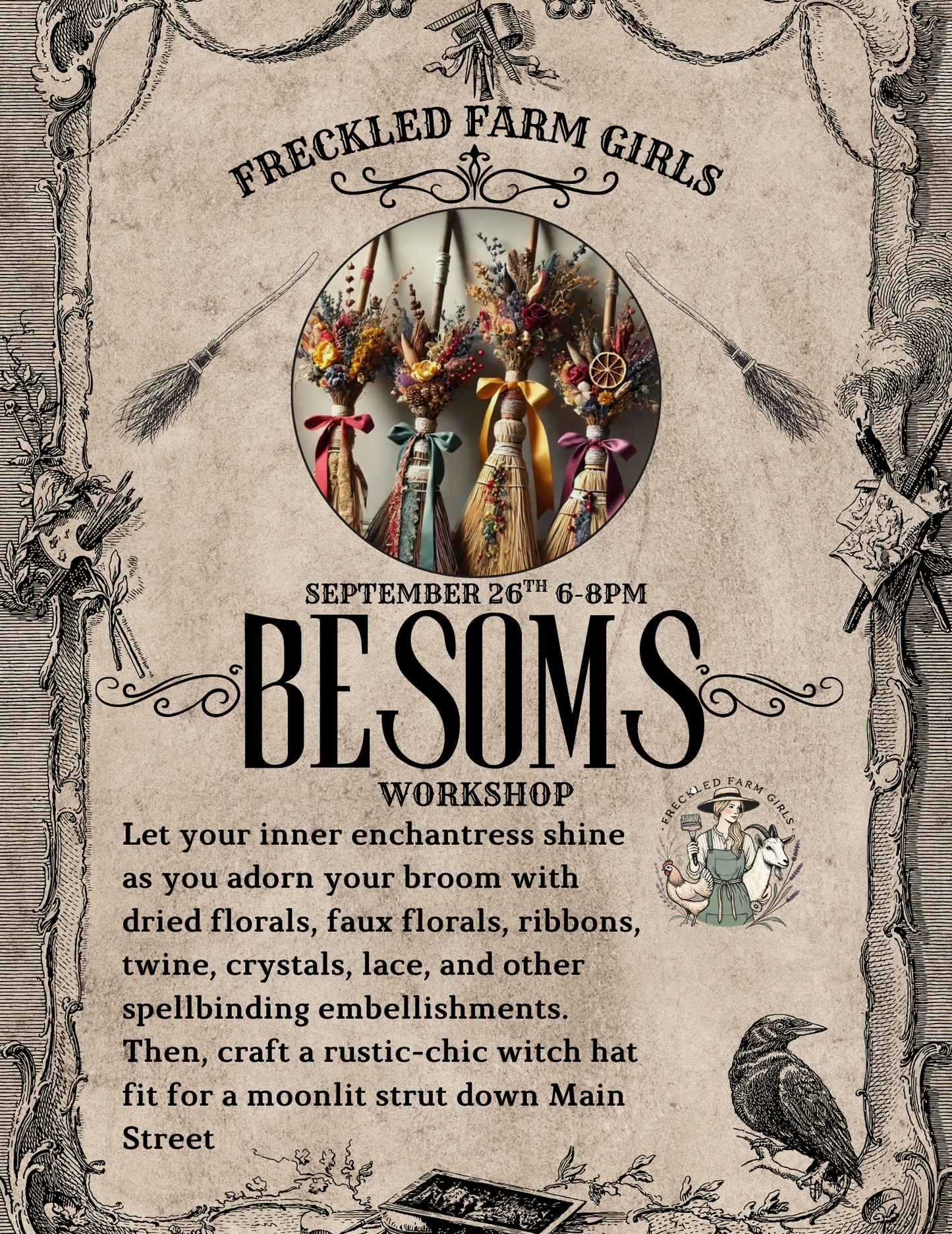 Freckled Farm Girls Besoms & Brims: A Witchy Workshop -Besoms (Brooms)