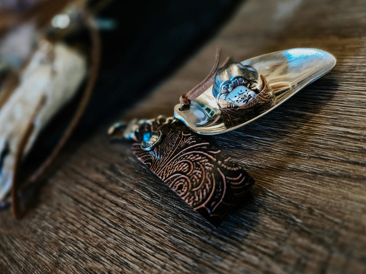 Tooled Leather with Spoon Cowboy Hat Keychain