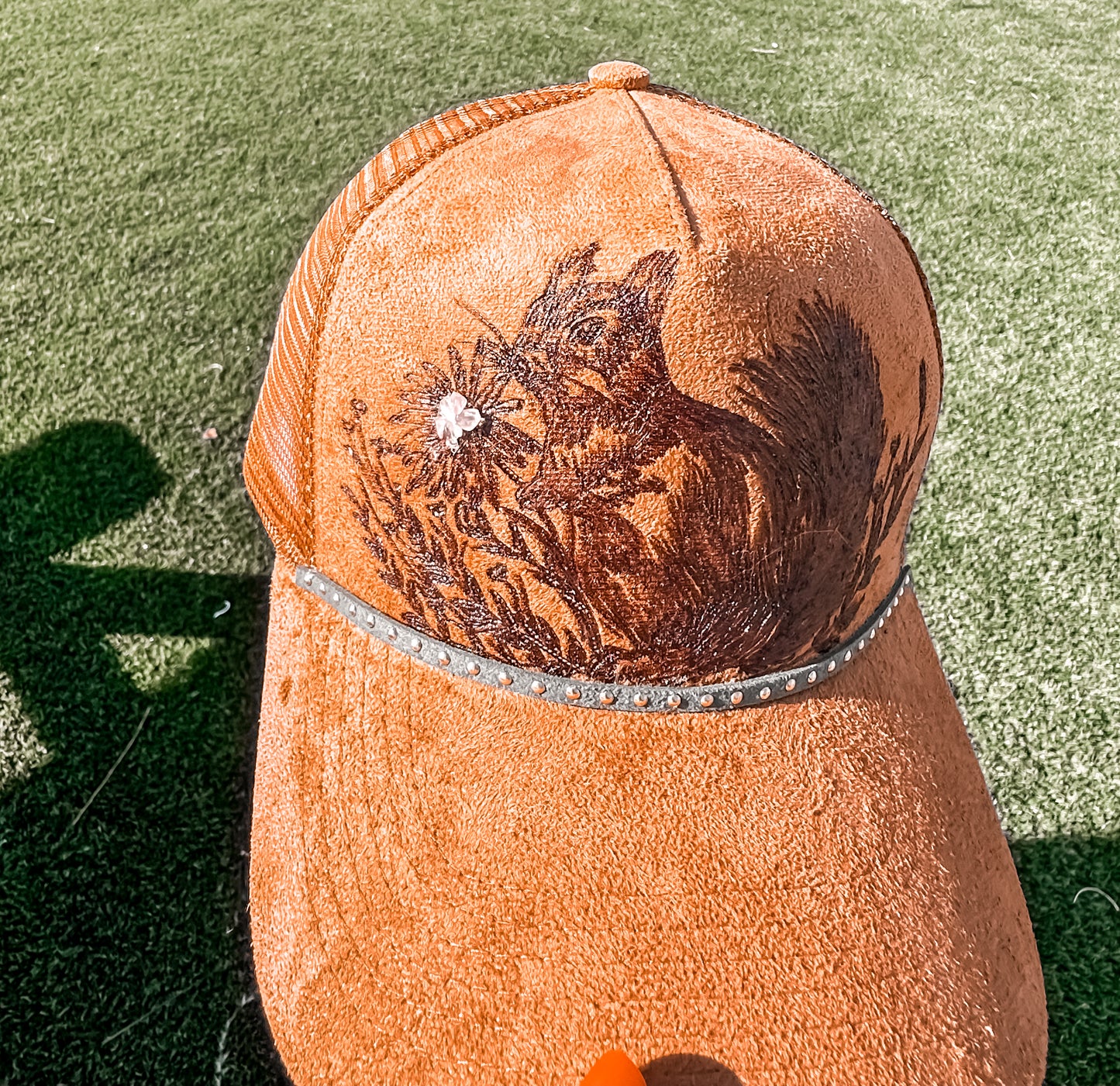 Squirrel Suede SnapBack baseball Hat with Rose Quartz