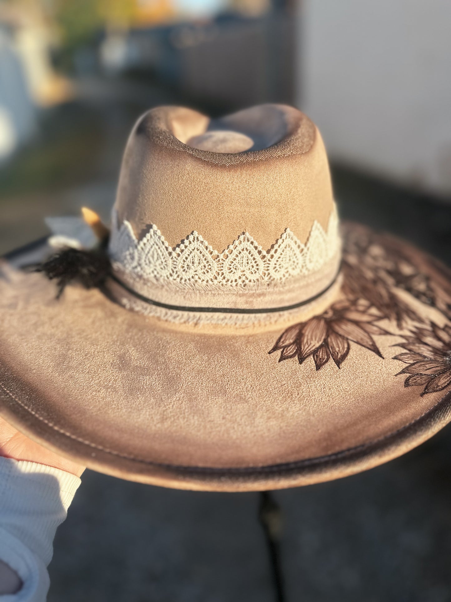 Taupe Vegan Suede Horse Torched & Burned Hat