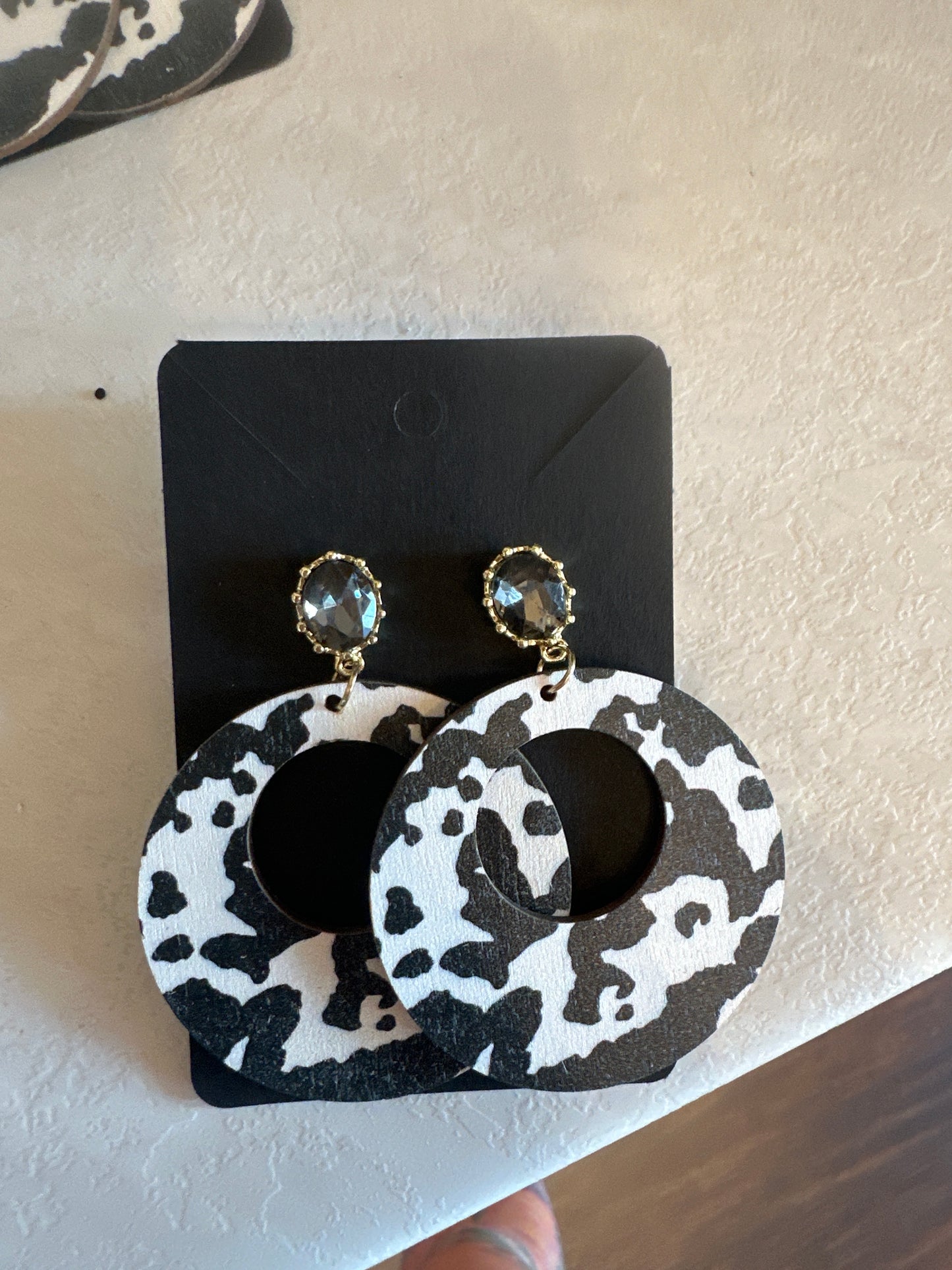 Wooden Cowprint Earrings