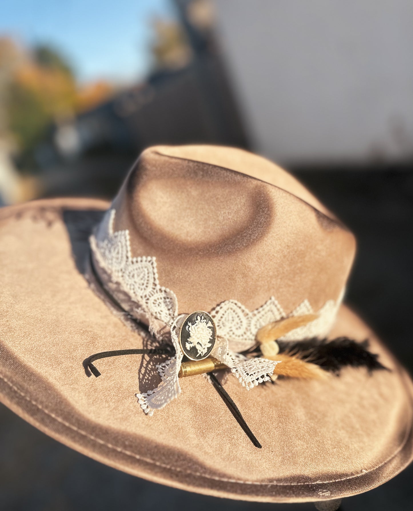 Taupe Vegan Suede Horse Torched & Burned Hat
