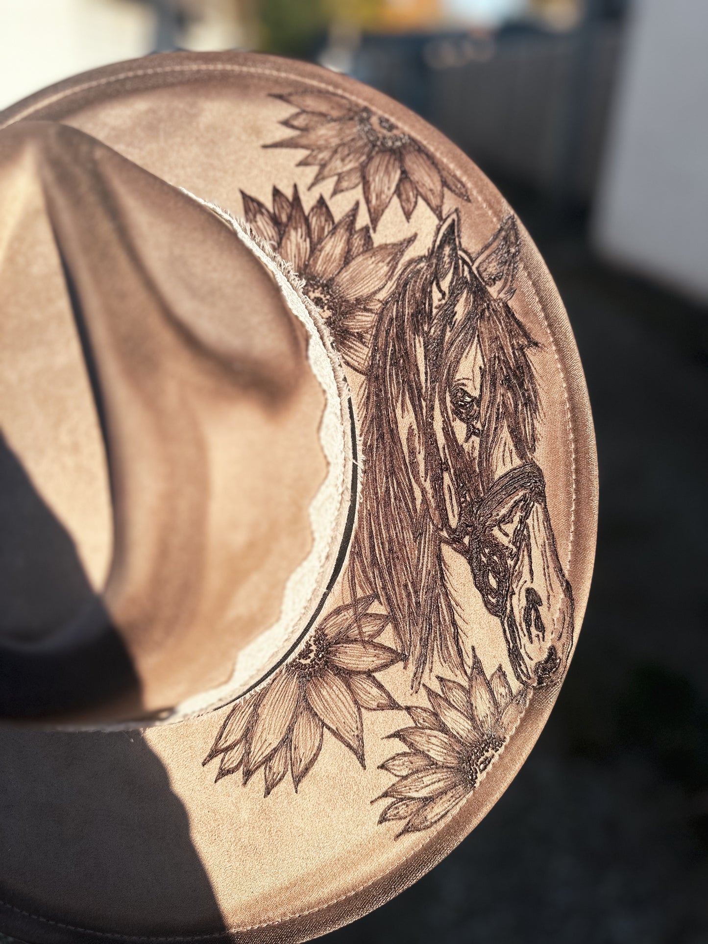 Taupe Vegan Suede Horse Torched & Burned Hat