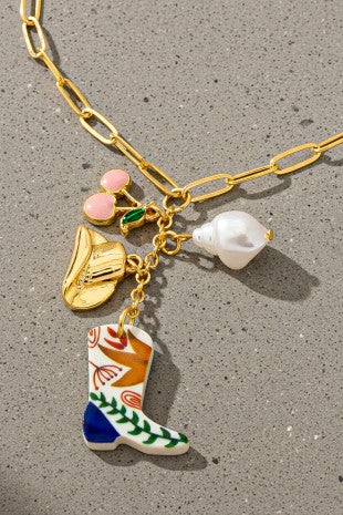 Western Charm Necklace with Ceramic Boot