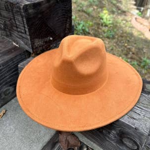 Caramel Vegan Suede Wide Brim Hat