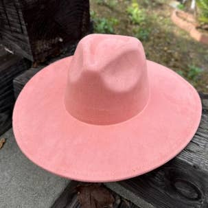 Peach Vegan Suede Wide Brim Hat