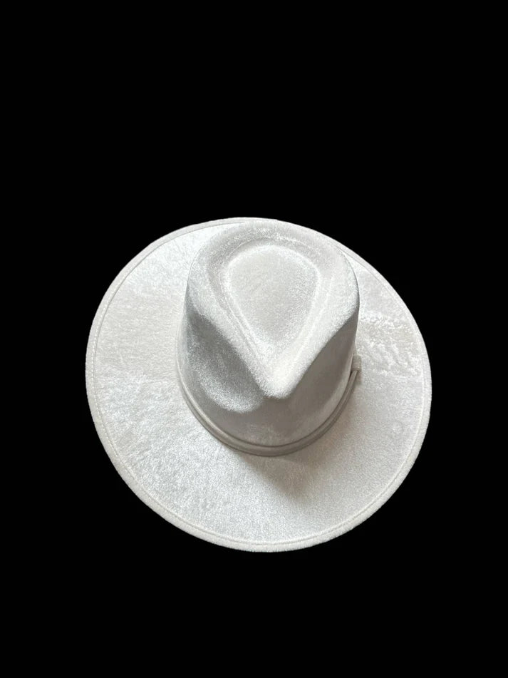 Velour Tear Drop Wide Brim Ivory