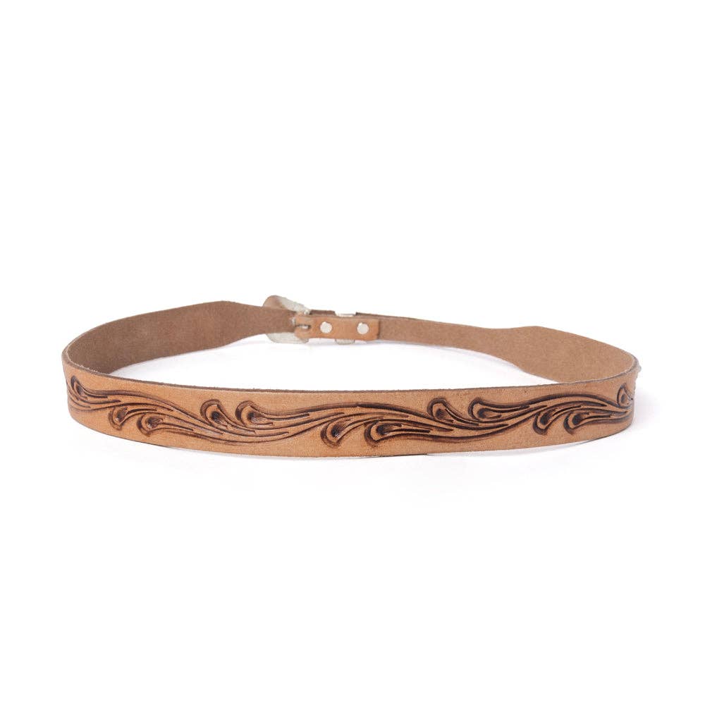 Western Vine Leather Hat Belt in Saddle Tan: Saddle Tan