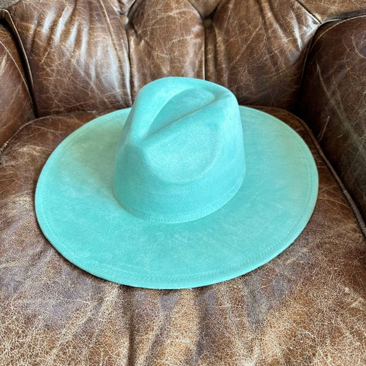 Mint Colored Wide Brim Vegan Suede Hat