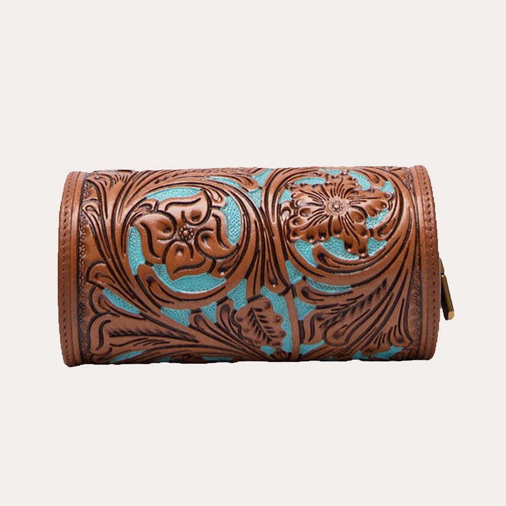 Canyon Jewellery Case Handtooled Leather - Whiskey & Water: Single