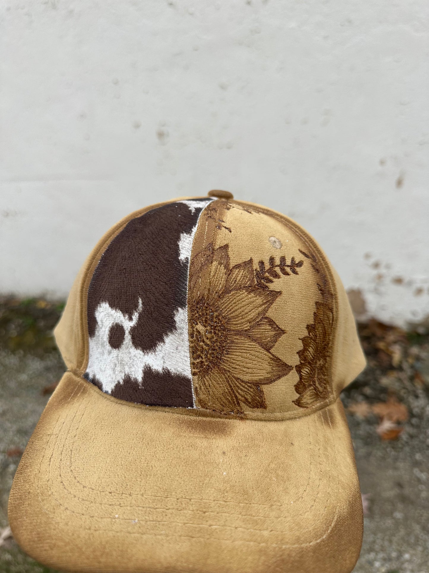 Sunflower Cowhide Vegan Suede Baseball Hat