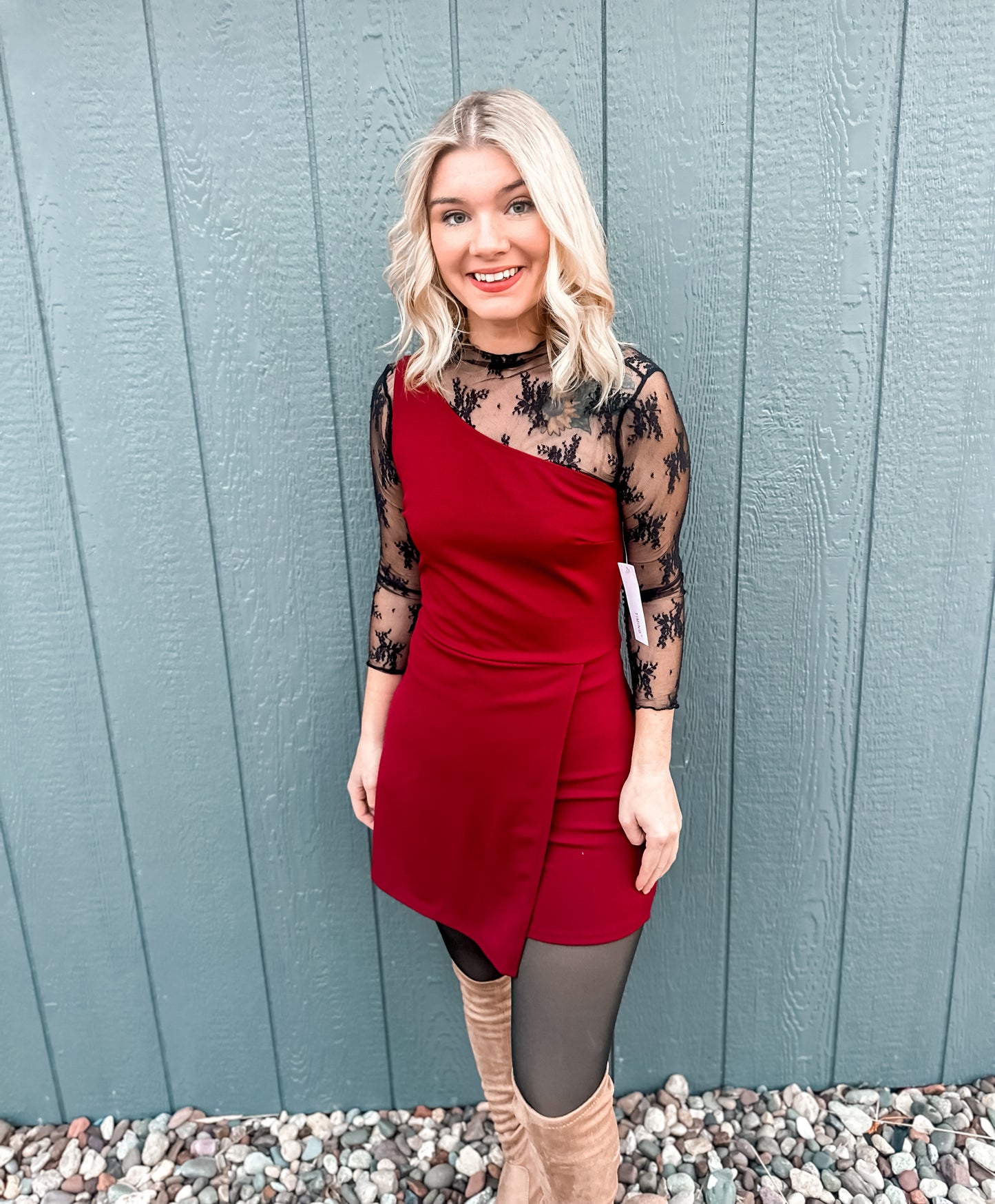 Burgundy One Shoulder Knit Romper