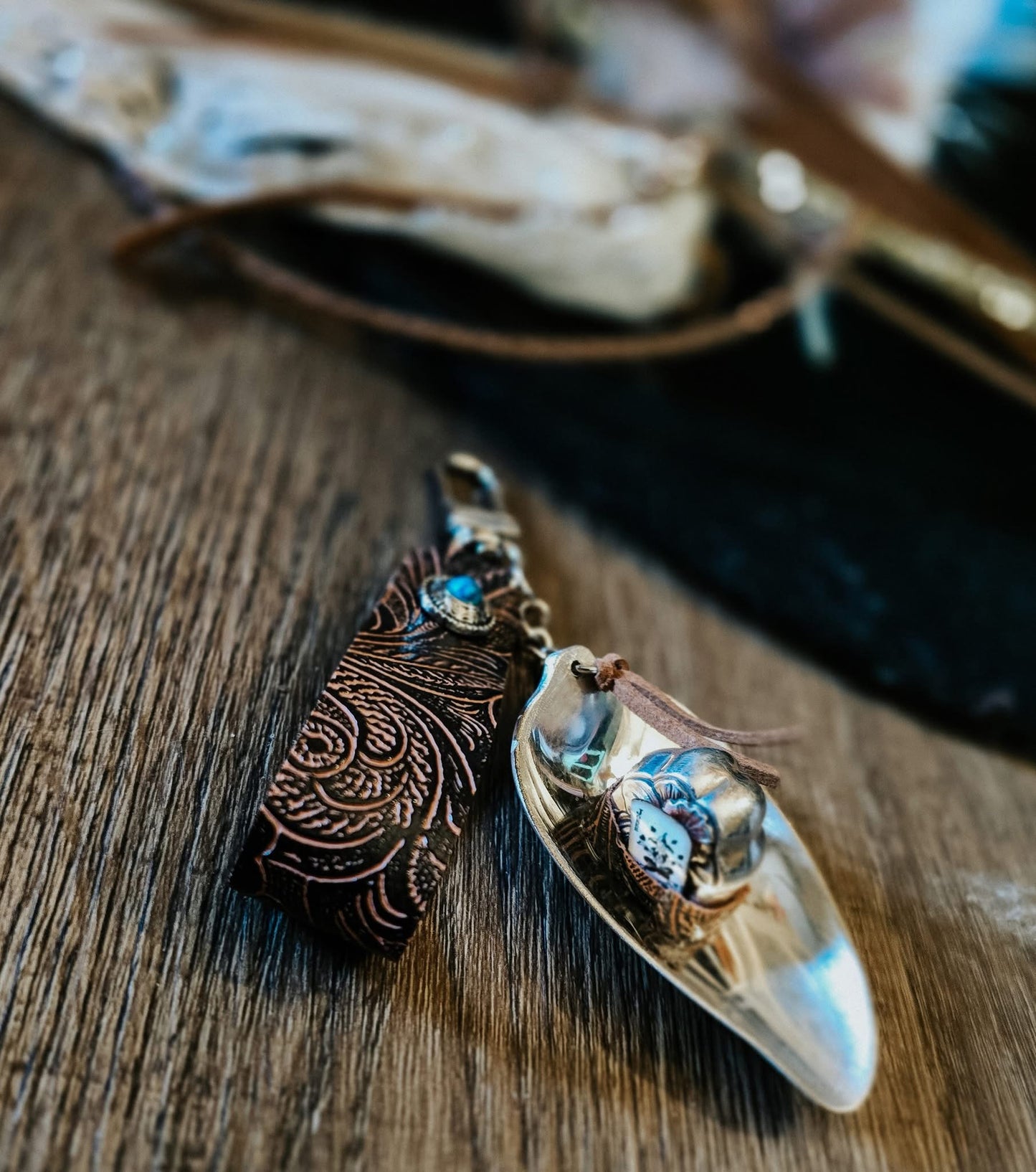 Tooled Leather with Spoon Cowboy Hat Keychain