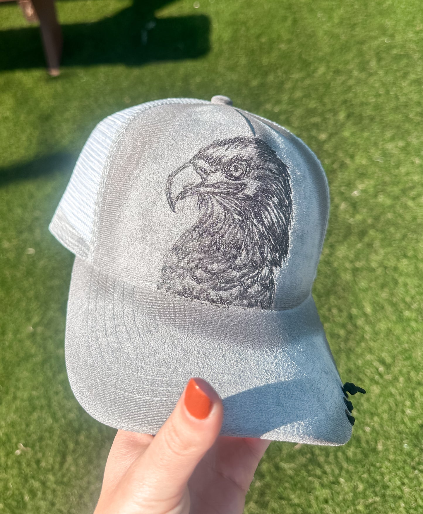 Grey Torched & Burned Eagle SnapBack Suede Baseball hat
