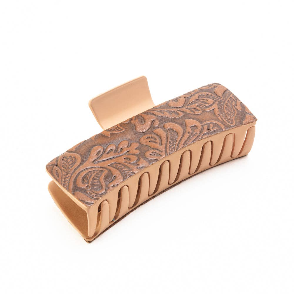 High Vista Hair Comb Clip In Yellow: Brown-Embossed