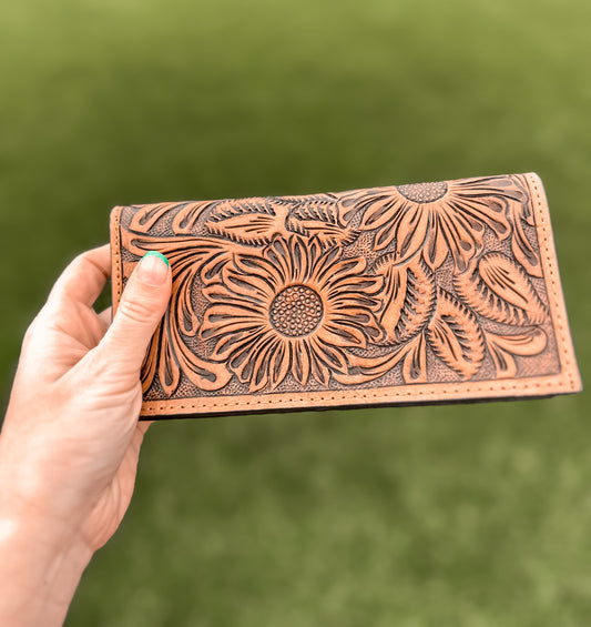 Sunflower Tooled Leather Wallet 
