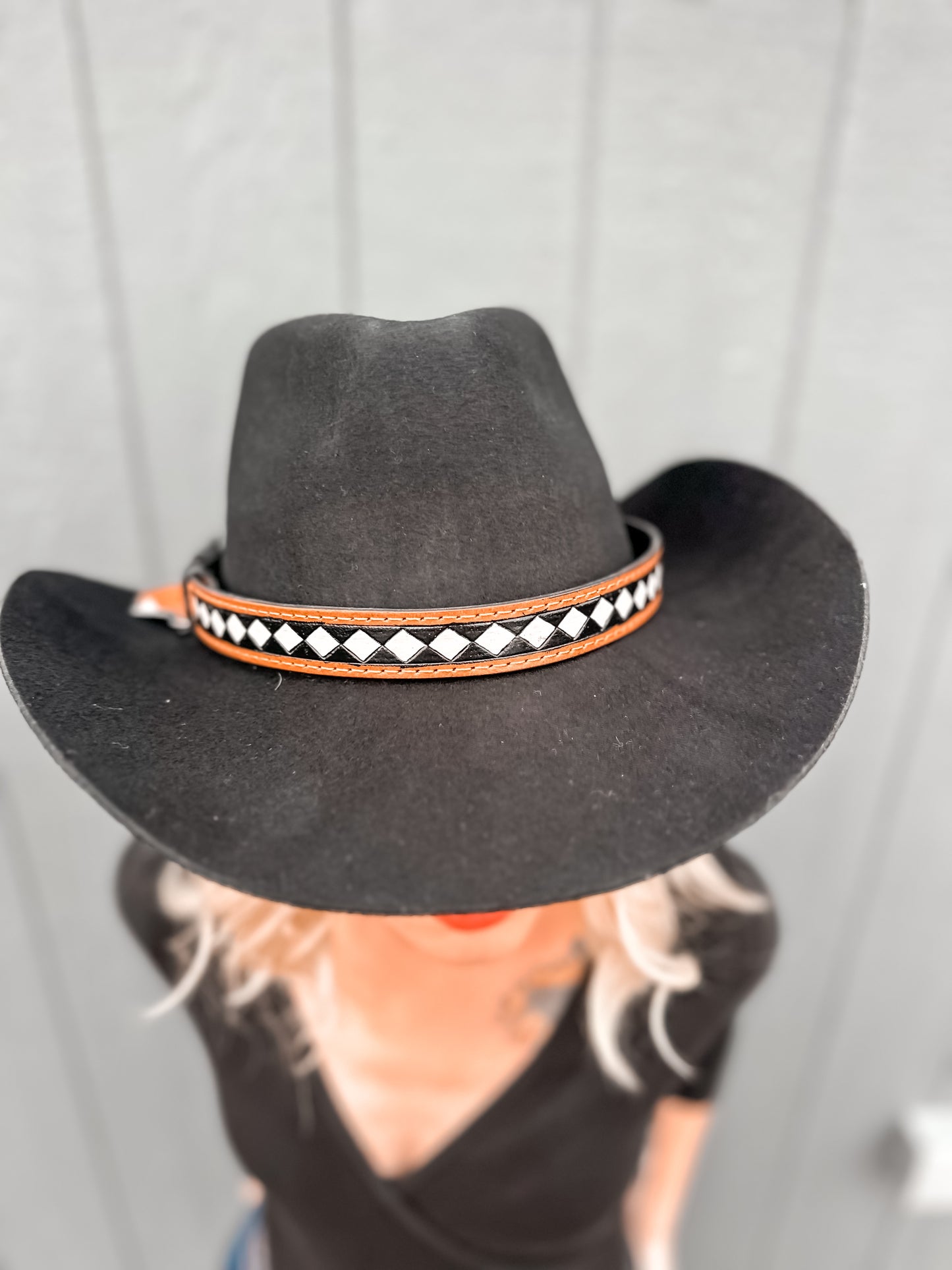 Checkered Leather Hat Band 