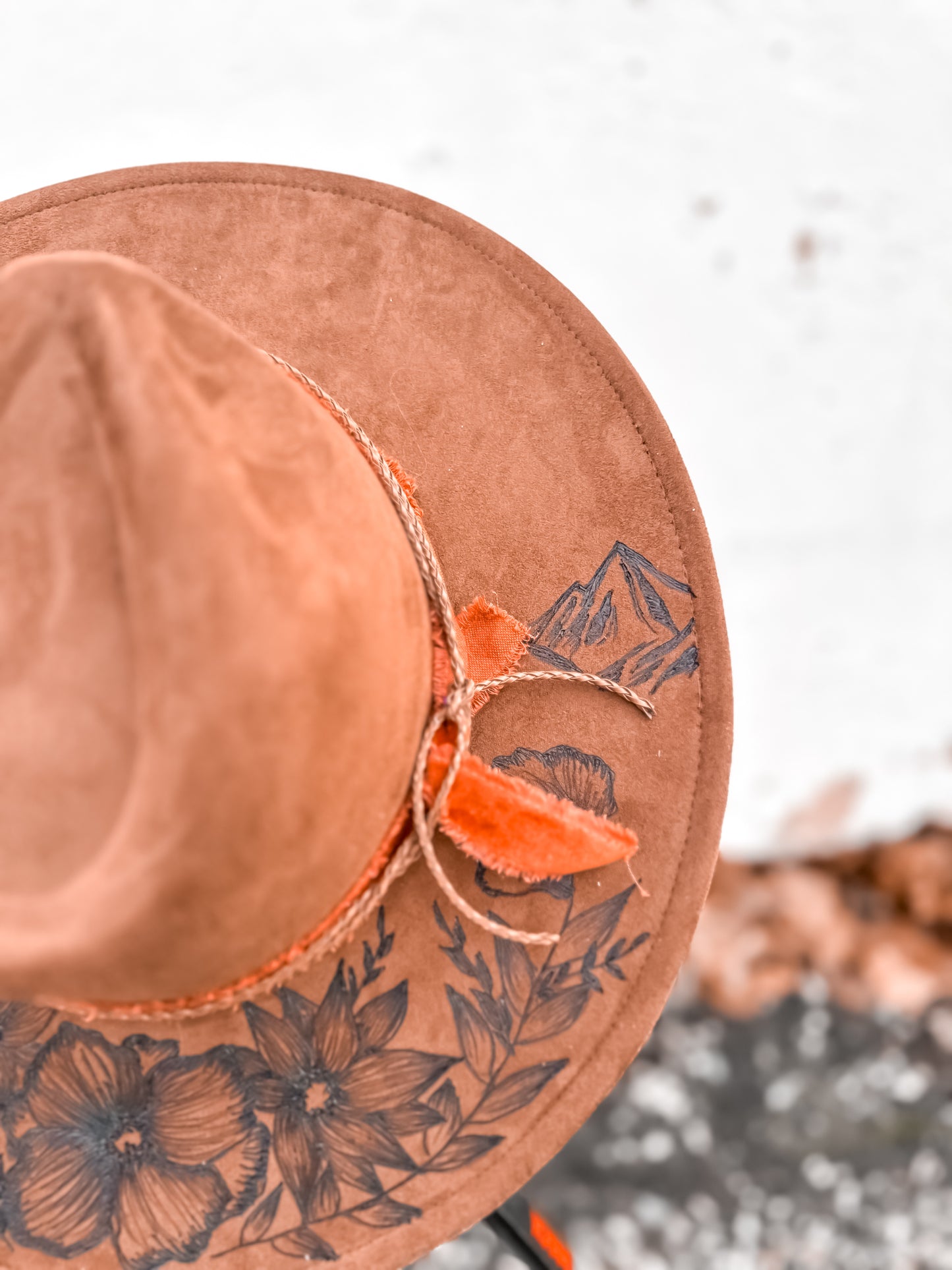 Brown Mountain Floral Burned Hat