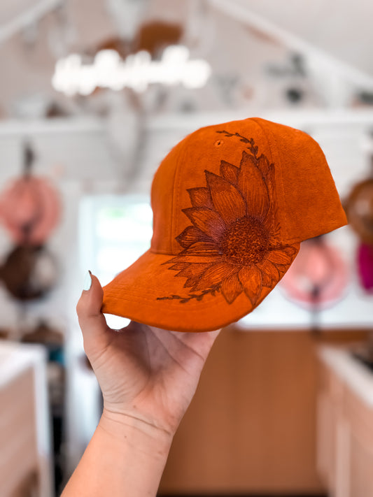 Sunflower Suede Burned Baseball Hat in Burned Orange