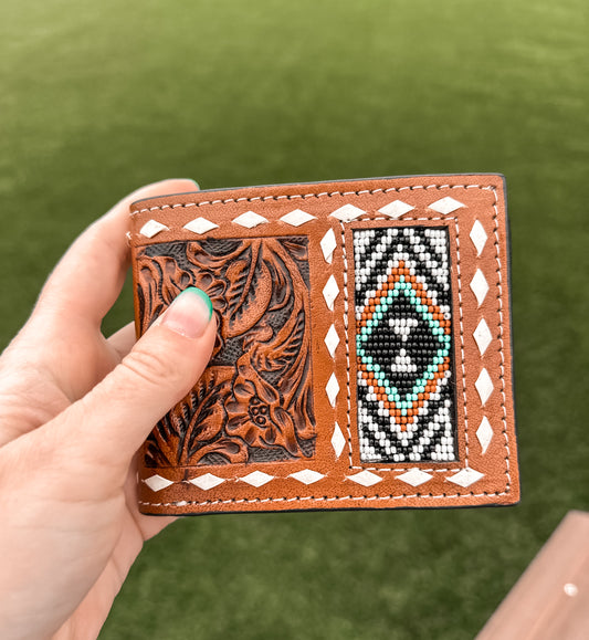 Aztec Tooled Leather Men’s Wallet 