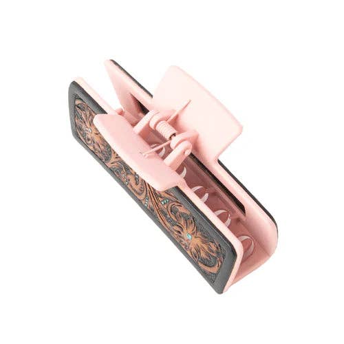 High Vista Hair Comb Clip In Pink: Hand-Tooled