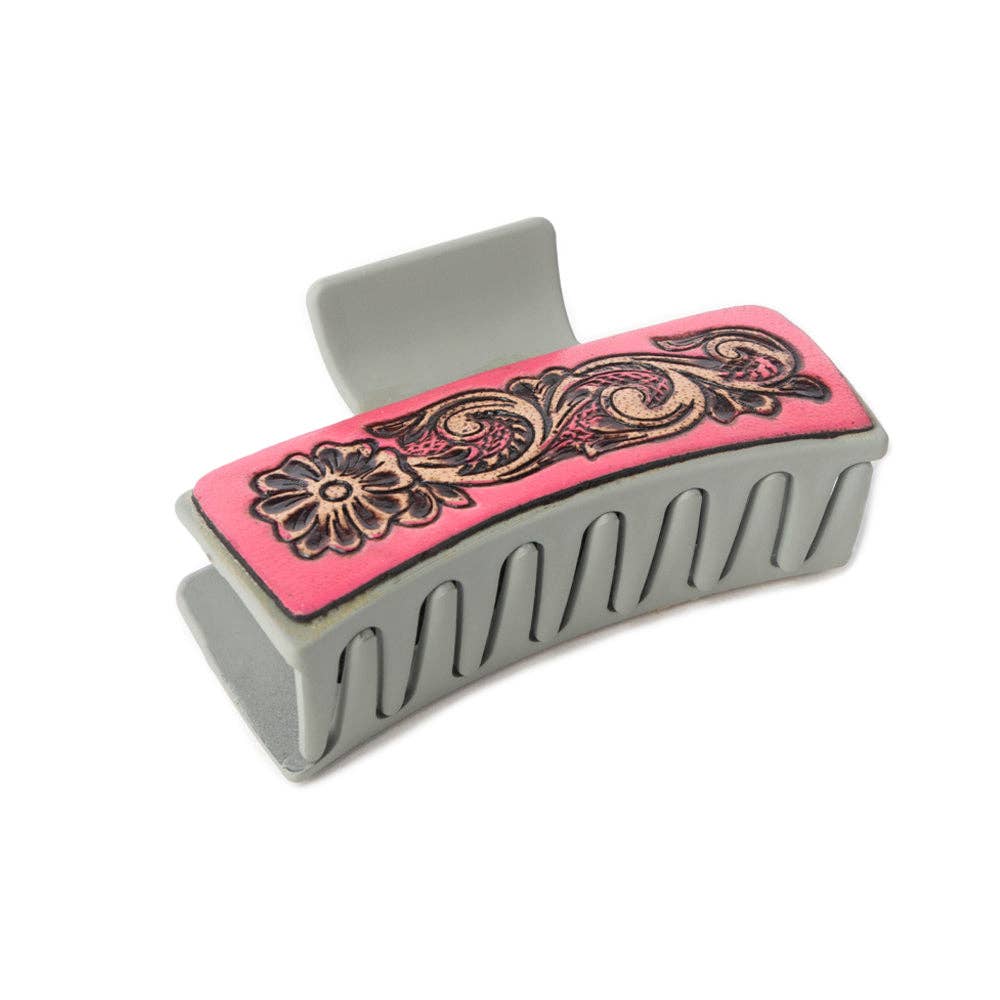 High Vista Hair Comb Clip In Gray: Hand-Tooled