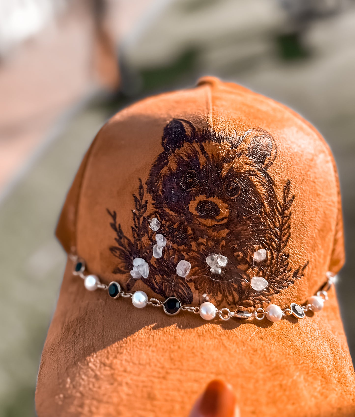Raccoon Caramel Colored Clear Quartz SnapBack Baseball Hat