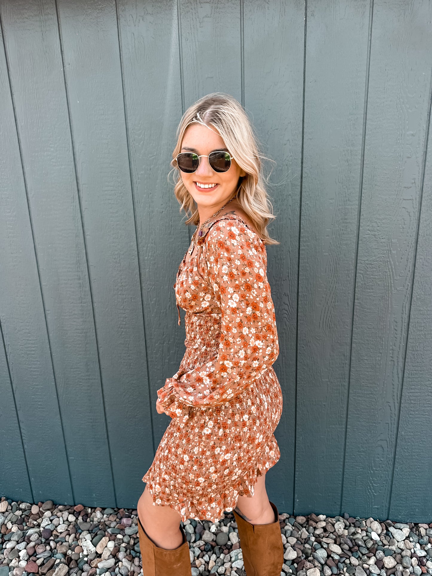 Brunch Floral Print Smocked Ruffle Dress