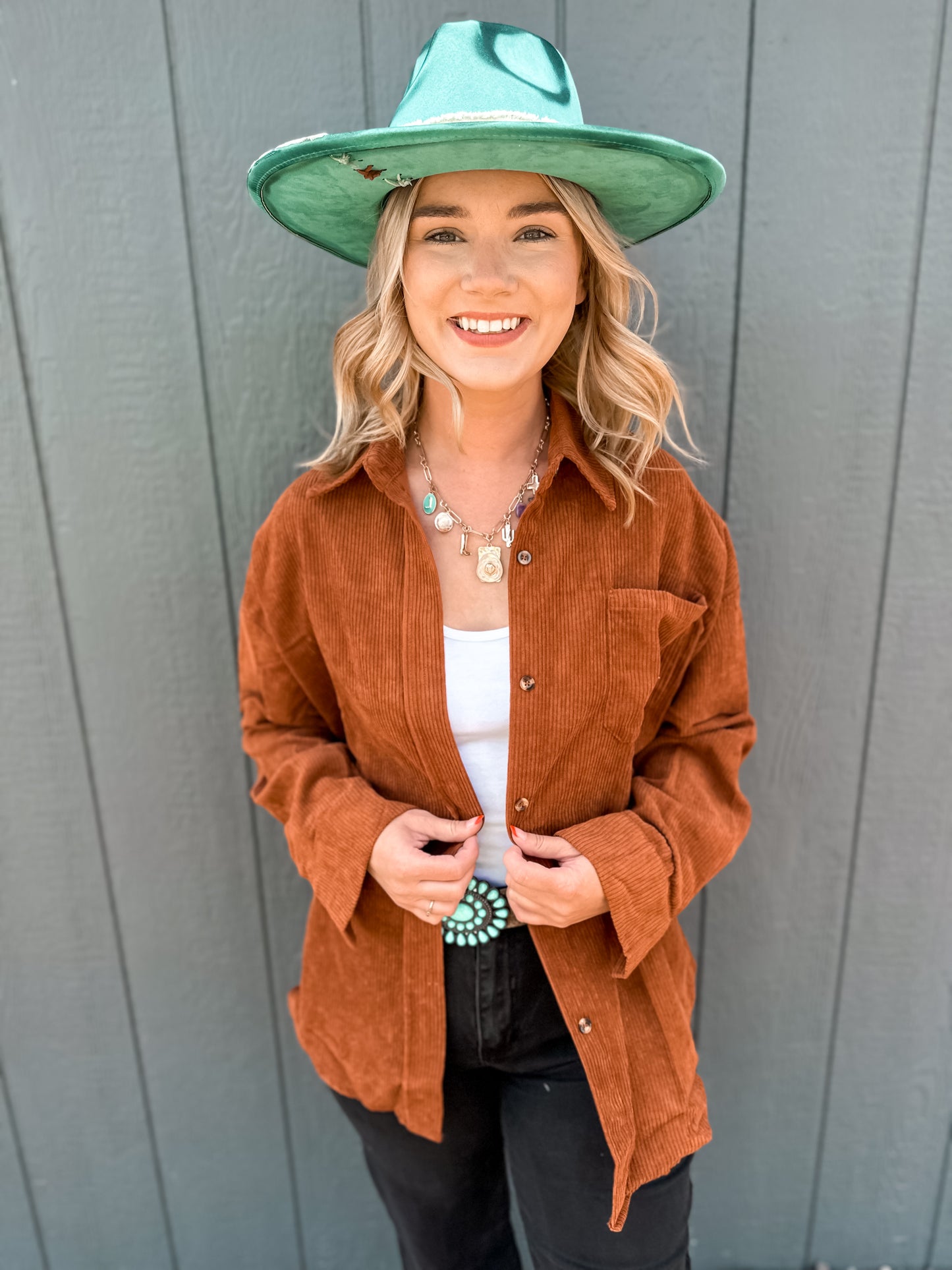 Caramel Corduroy Oversized Button Up Shirt Jacket