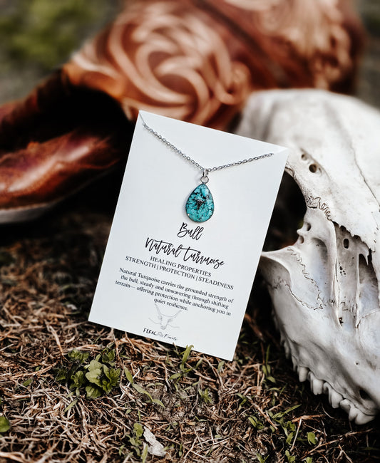 Bull Natural Turquoise Stainless Steel Necklace from Feral Facets