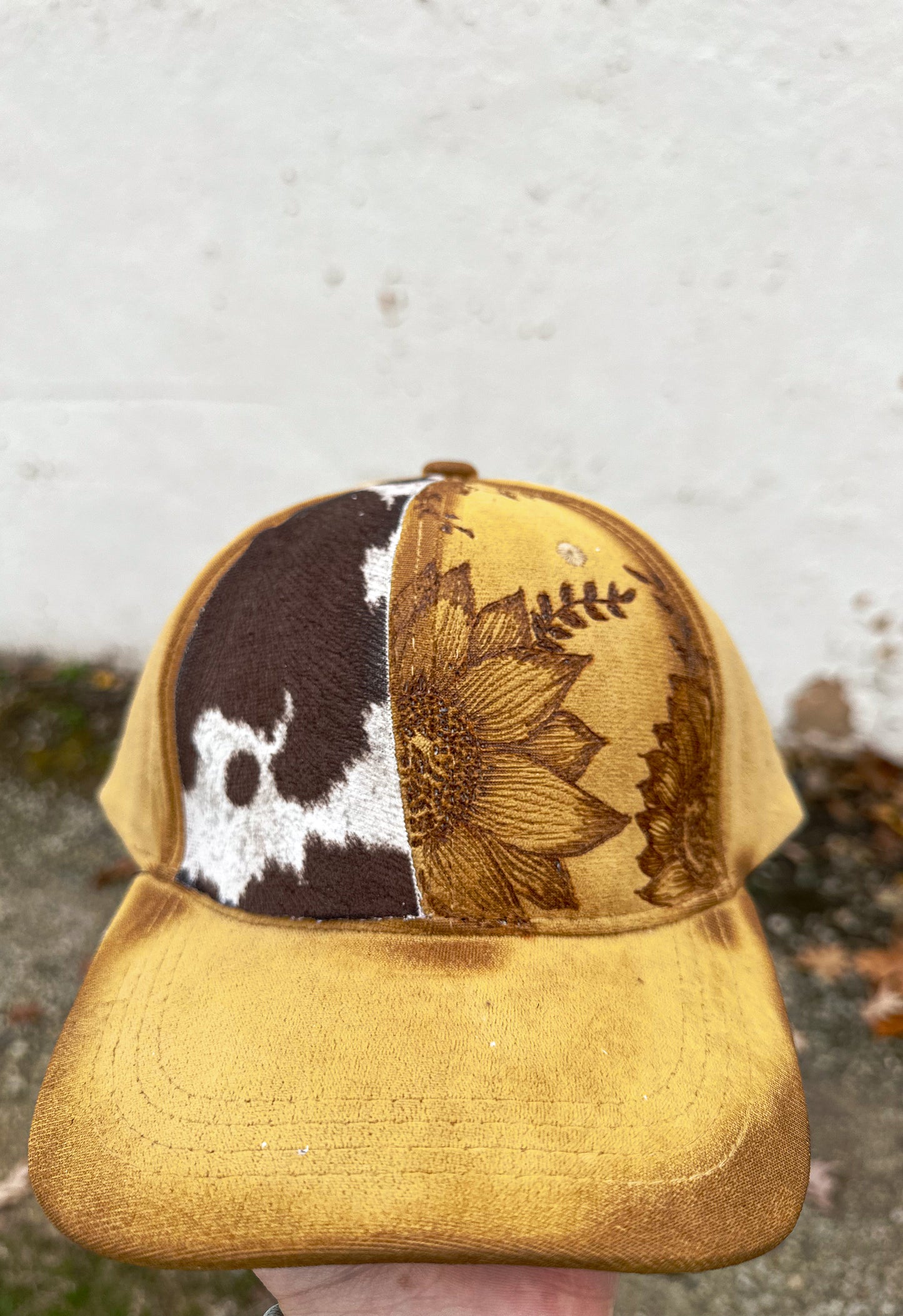 Sunflower Cowhide Vegan Suede Baseball Hat