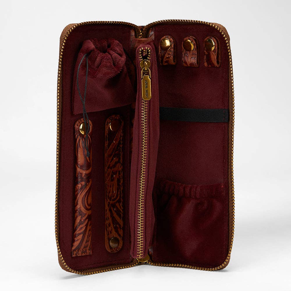 Loyal West Ranch Road Jewelerycase In Hand Finished Embossed Leather - Brown: Single