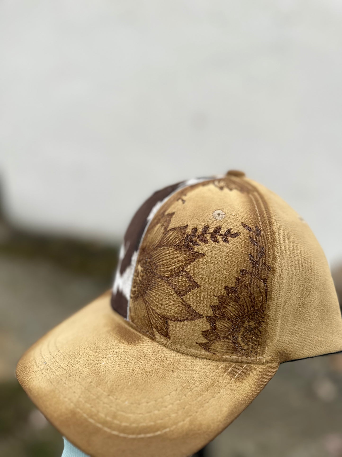 Sunflower Cowhide Vegan Suede Baseball Hat