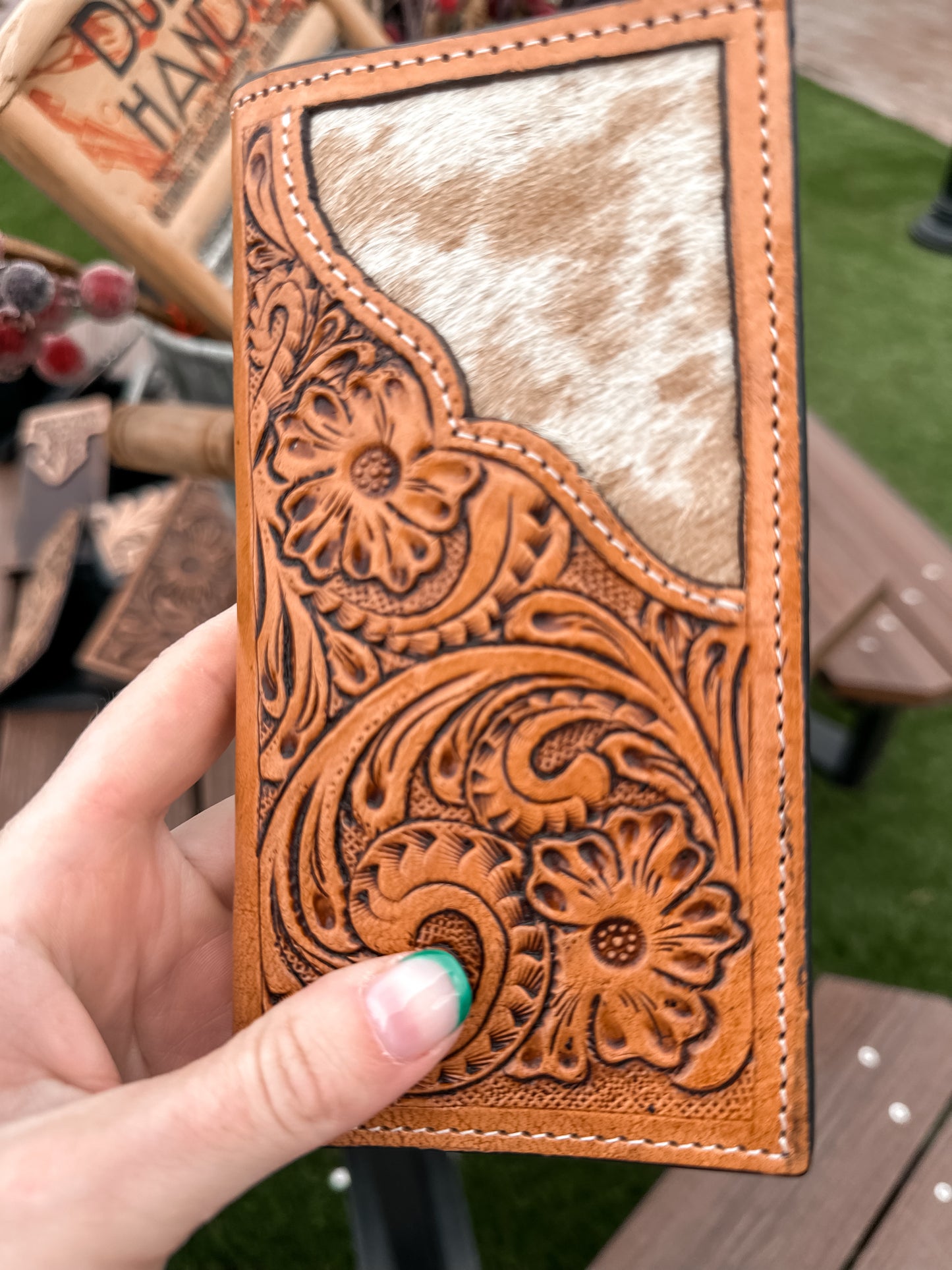 Nevada Tooled Leather & Cowhide Men’s Wallet 