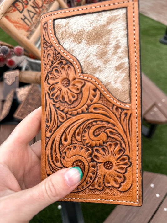 Nevada Tooled Leather & Cowhide Men’s Wallet 