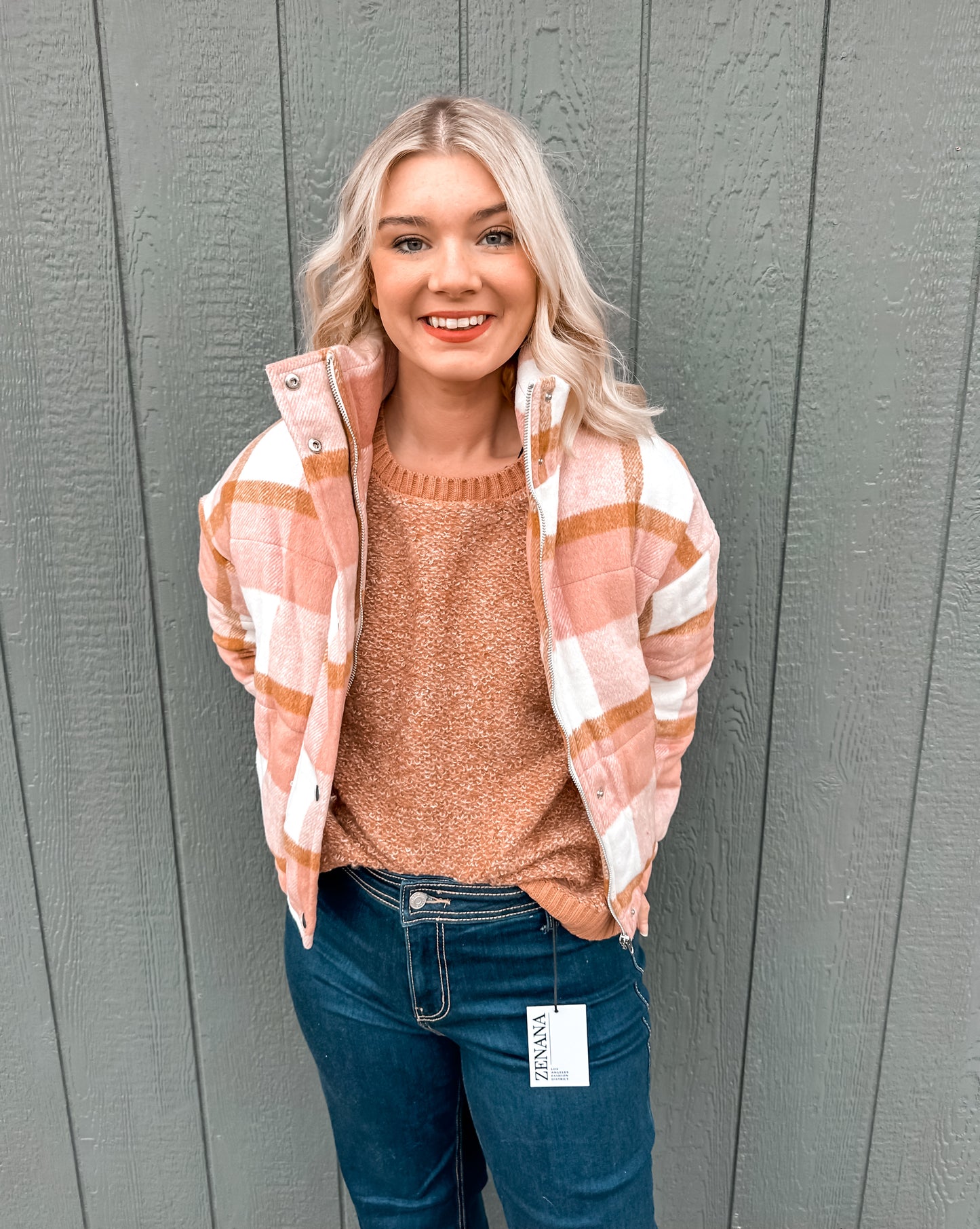 Plaid Print Puffer Jacket